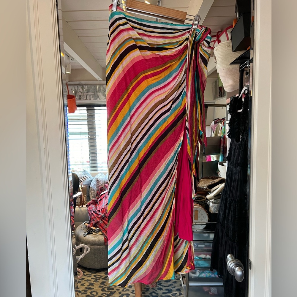Maxi colorful striped skirt with side slit size large